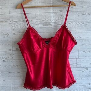 Fredricks of Hollywood Vintage Red Satin Ruffle shirt cami Camisole womens large